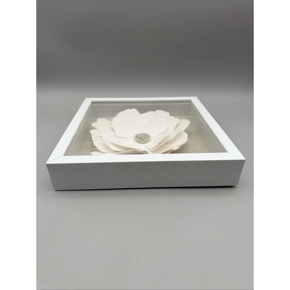 3D Floral Shadow Box Wall Art White Flower Farmhouse Cottage Decor 11